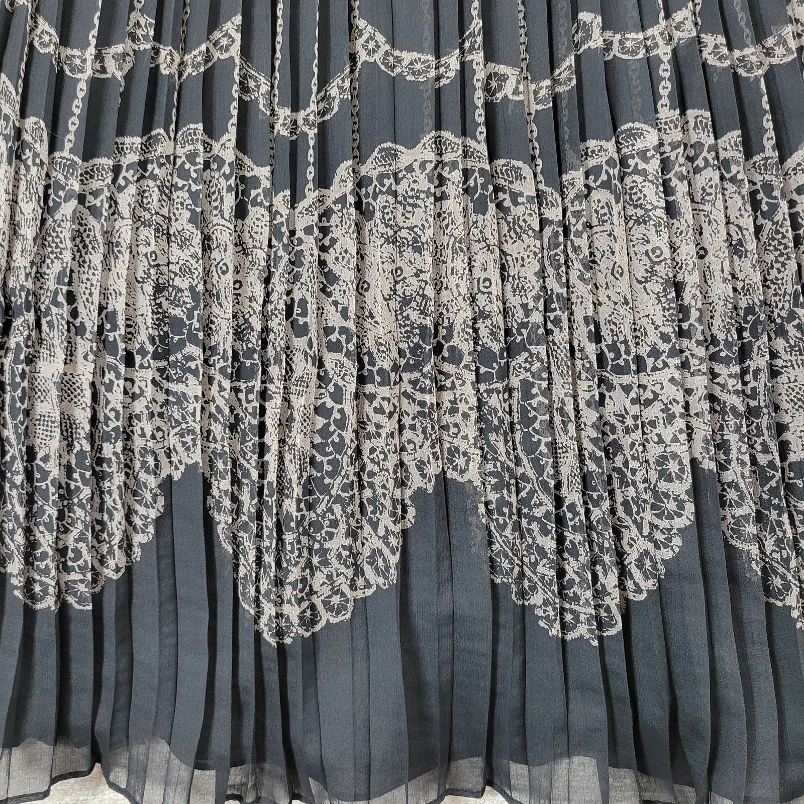 VTG Ann Taylor LOFT Faux Wrap Dress 2 Black Gray Pleated Velvet Trim Coquette - Image 6