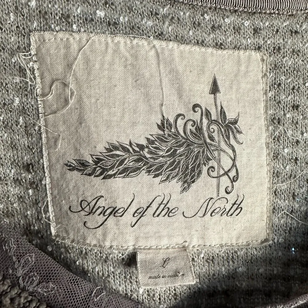 Anthropologie Angel of The North Taupe Mixed Lace Sweater Knit Large Metallic - Image 3