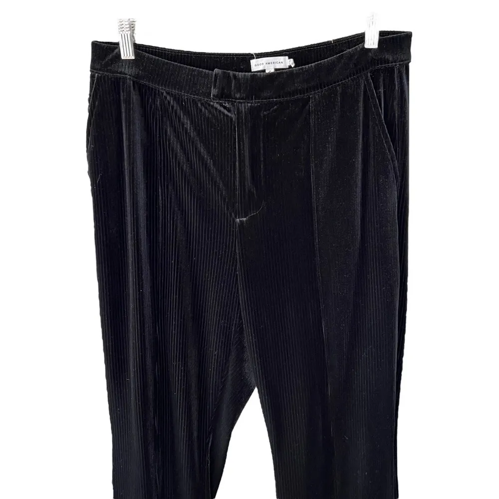 Good American - Black High Waist Striped Velour Dress Pants Sz Xl - Image 5