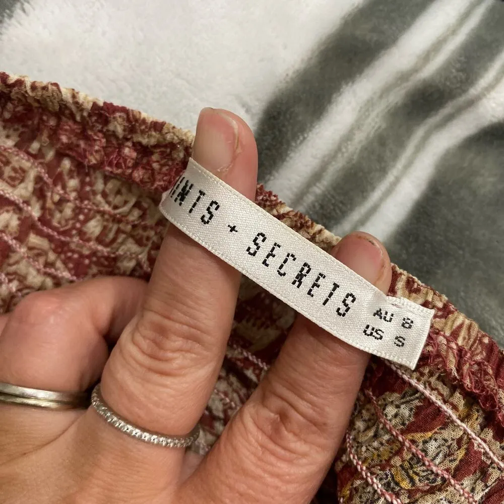 Saints + Secrets Burgundy Paisley Print Deep V-Neck Jumpsuit Size S - Image 11