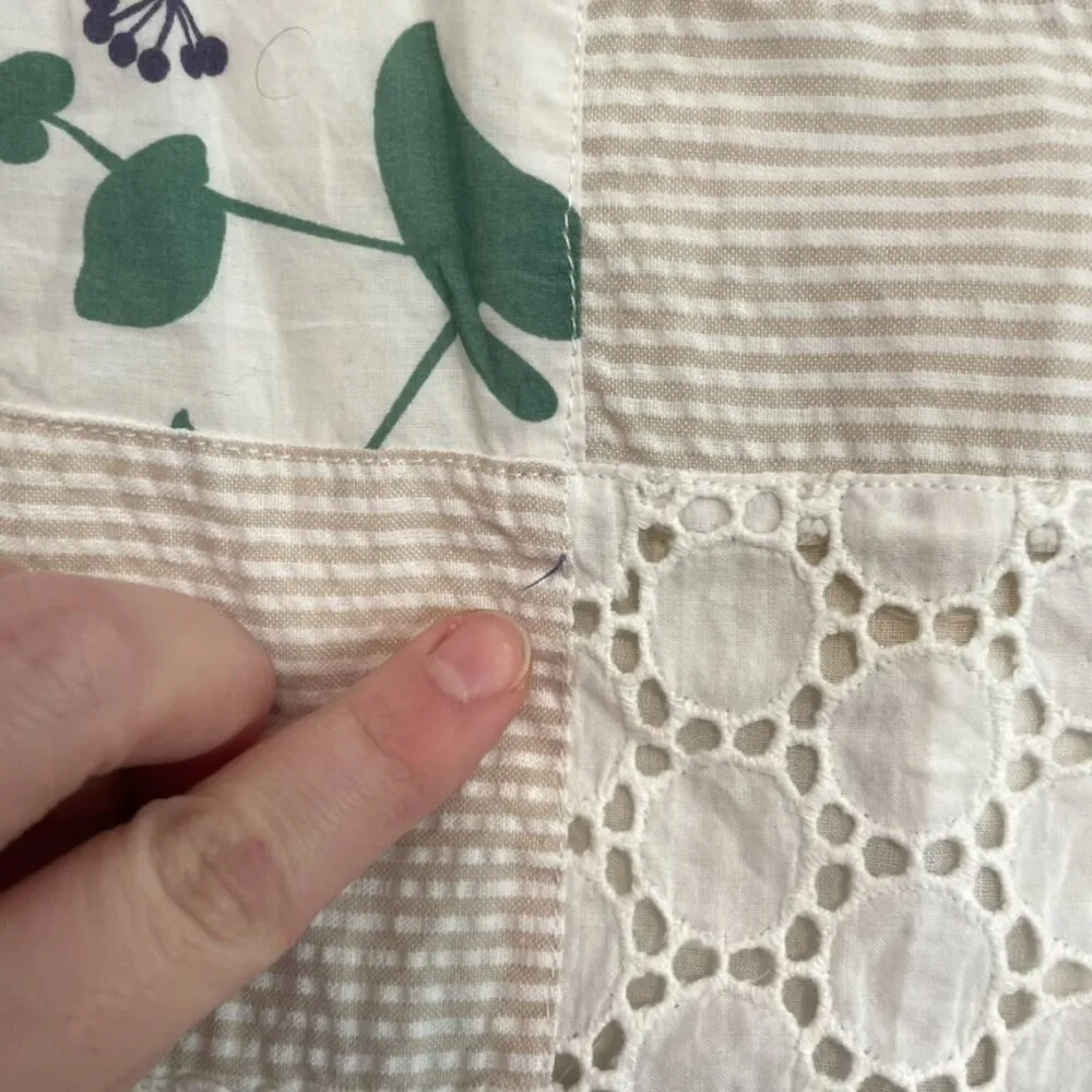 THREAD SOCIAL White Blue Patchwork Striped Floral Seersucker Eyelet Cotton Dress Size 6 - Image 14