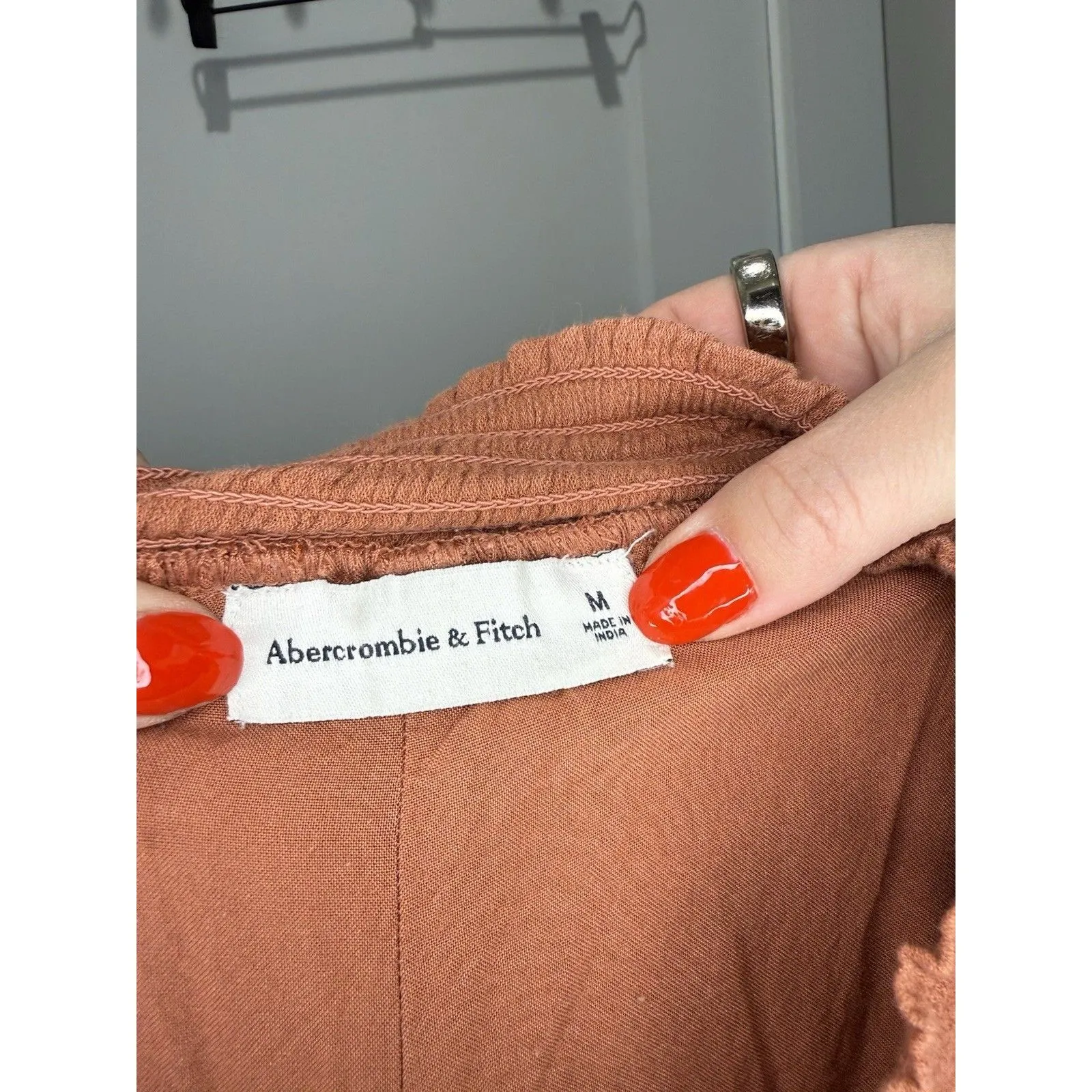 Abercrombie & Fitch Women’s Rust Gauze Wide Leg Pants Elastic Waist Boho Medium - Image 4