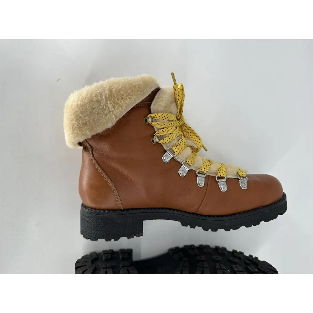 J Crew Women's Round Toe Faux Fur Lace‎ Up Lug Sole Combat Boots Brown Size 9 M - Image 8