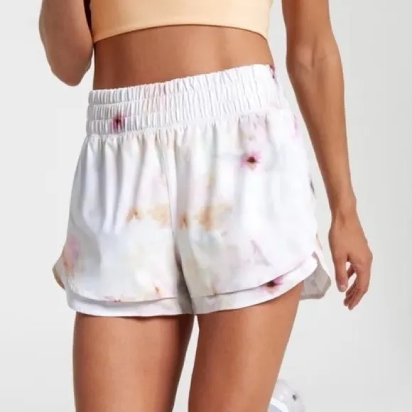 Calia by Carrie Underwood Step Up Performance Watercolor Running Outdoor Shorts White Size L - Image 1