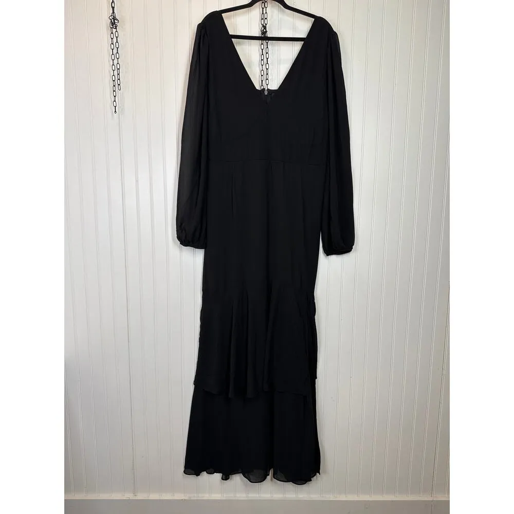 NWOT Lulus Tier Elegance Black Long Sleeve Tiered Maxi Dress Slit Wedding Sz 3X - Image 2