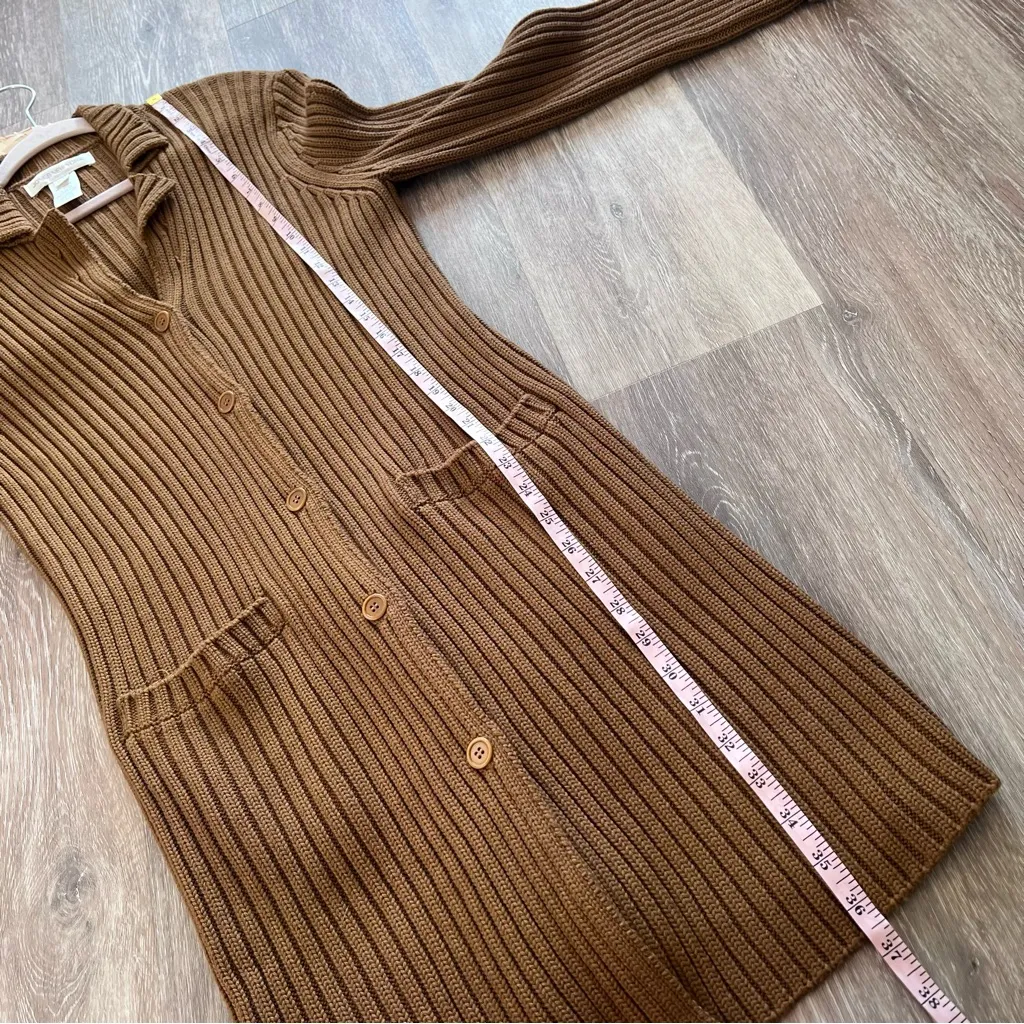 Vintage 90’s Y2K‎ brown chunky ribbed longline cardigan sweater jacket Size M - Image 3