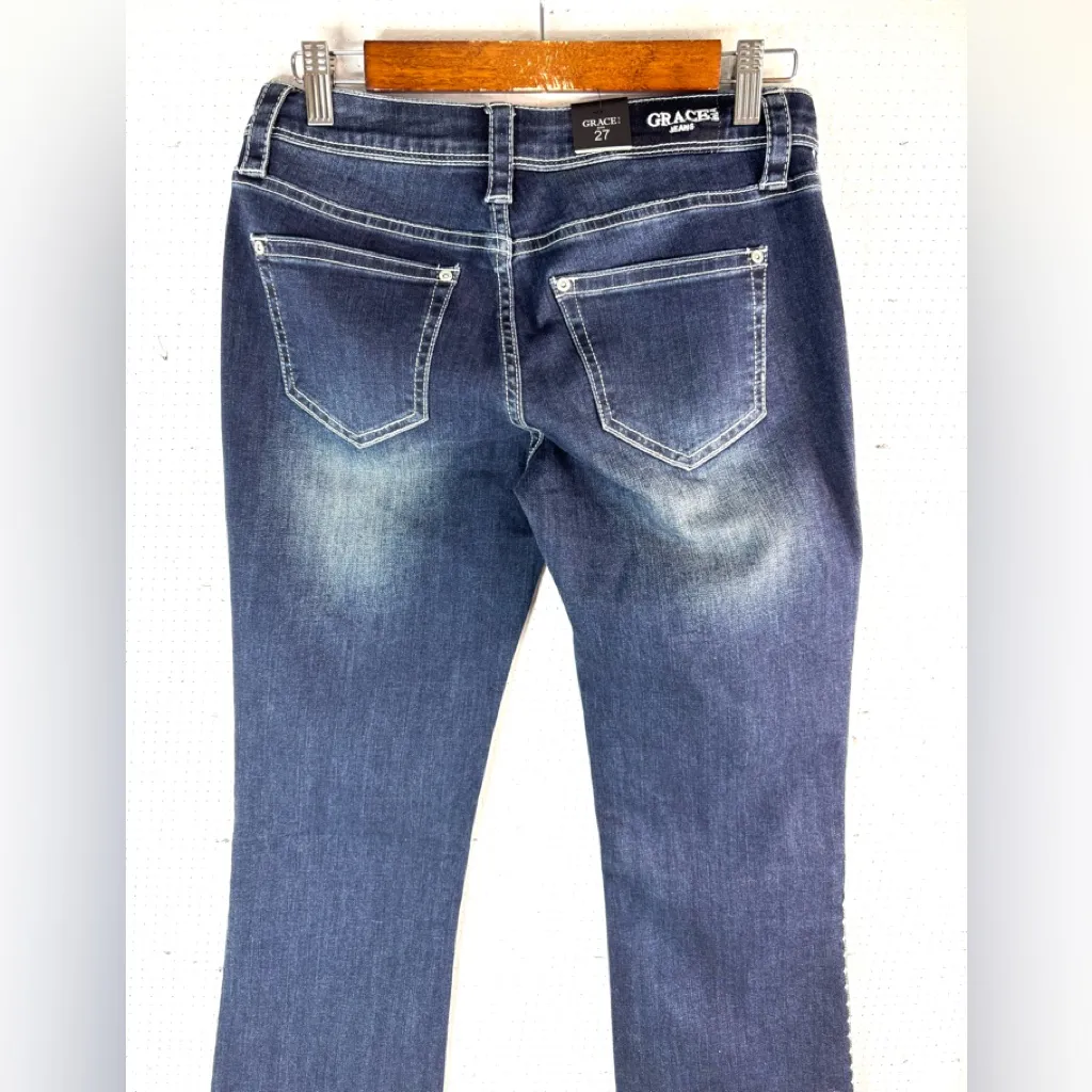 Grace in LA 27 Boho Indigo Embroidered Boot Leg Jeans - Image 6