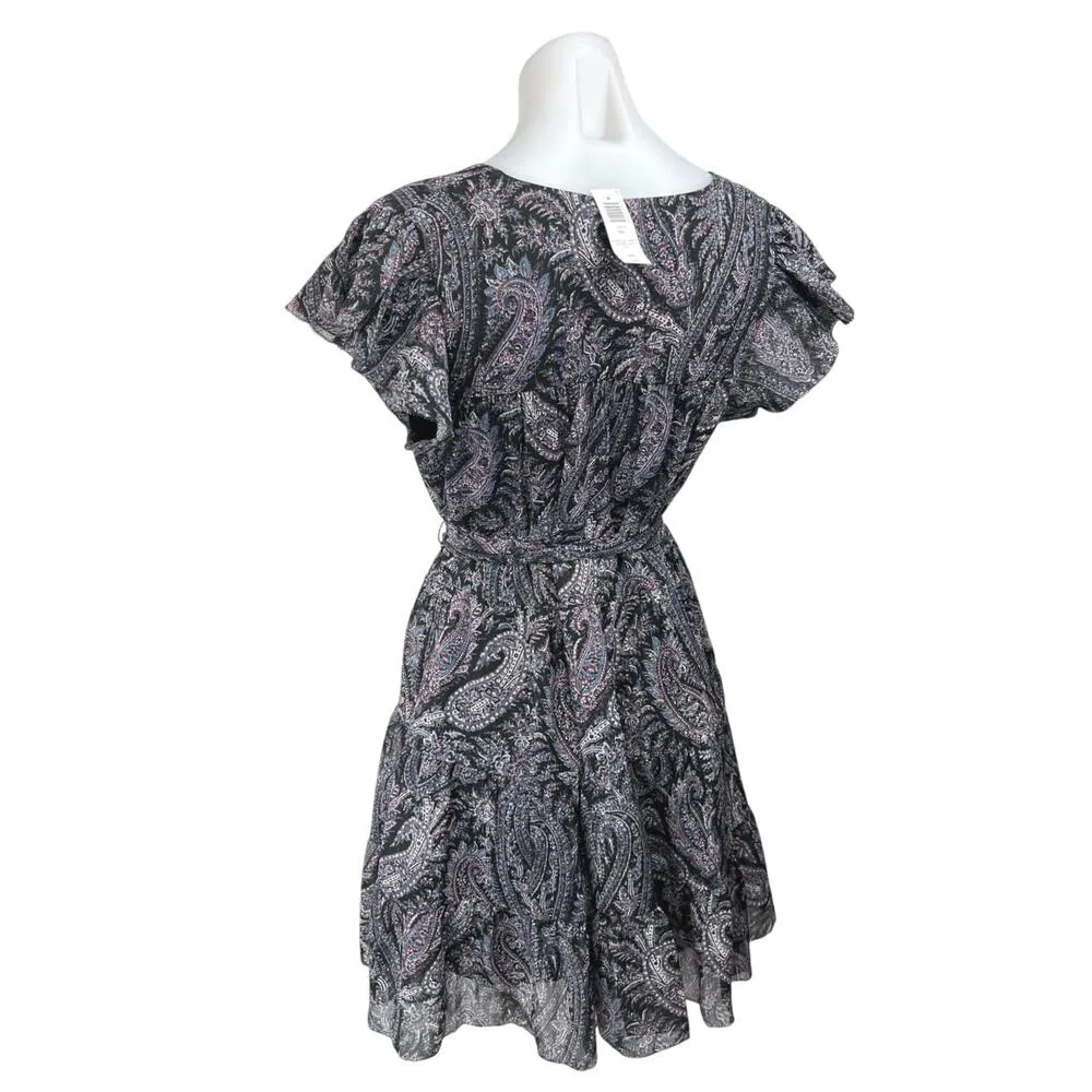 NEW Aritzia Little Moon SOL Multicolor Paisley Flutter Sleeve Belt Mini Dress M - Image 5