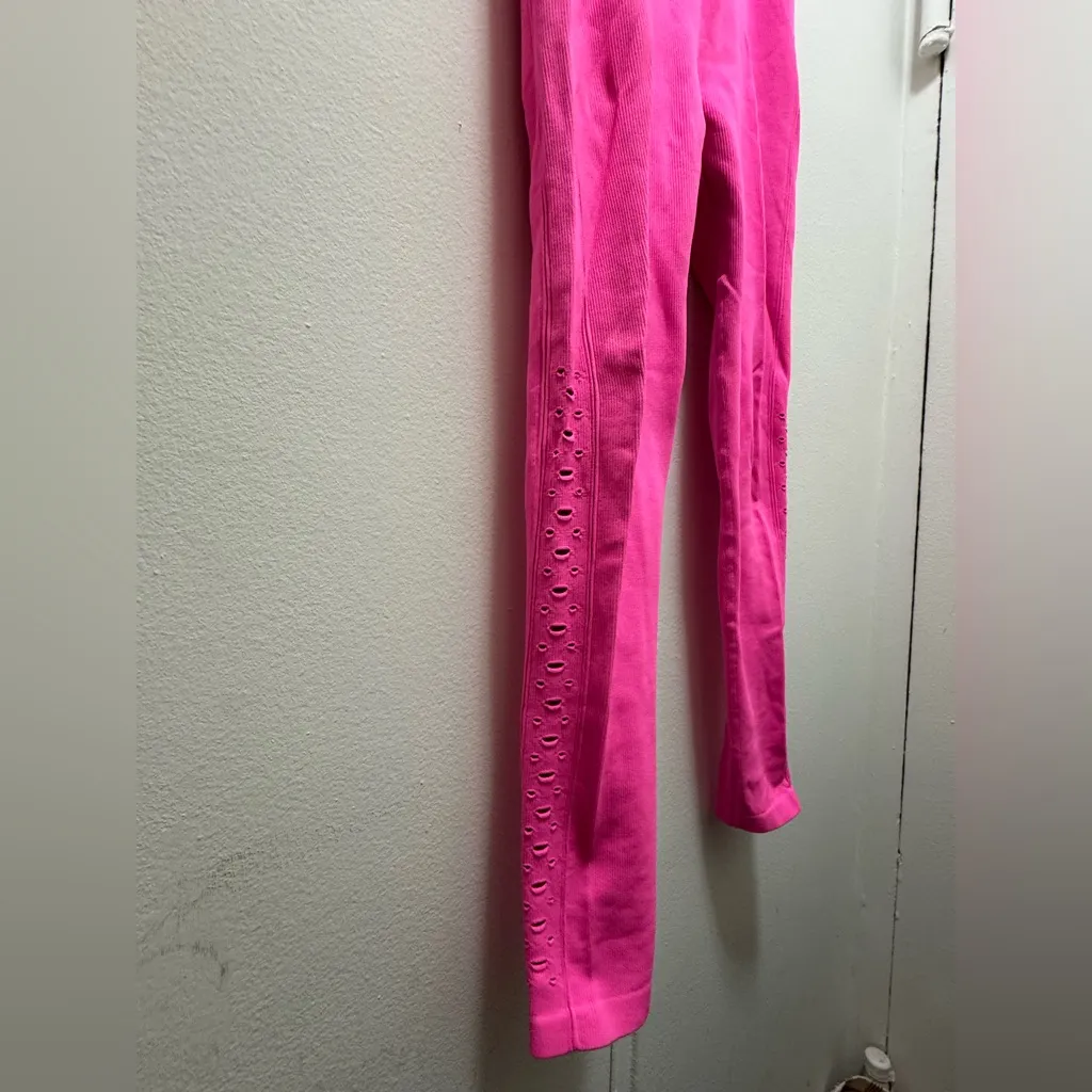 Spiritual Gangster Self Love Ribbed High Waist Laser Cut Legging neon pink M/L - Image 3