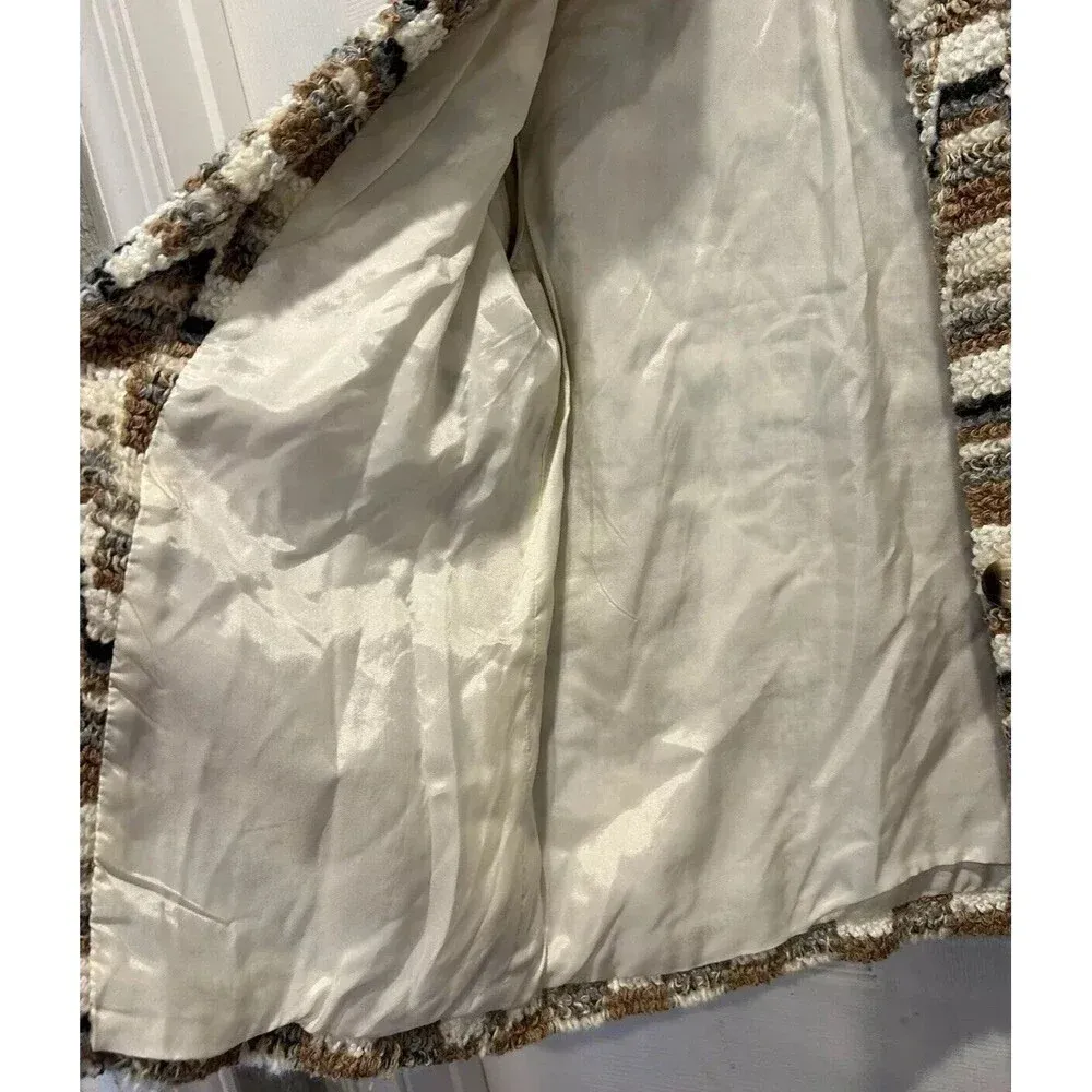 Donnkenny Jacket Women’s 12 Gray Beige Wool Blend Boucle Lined DK‎ Gold - Image 9