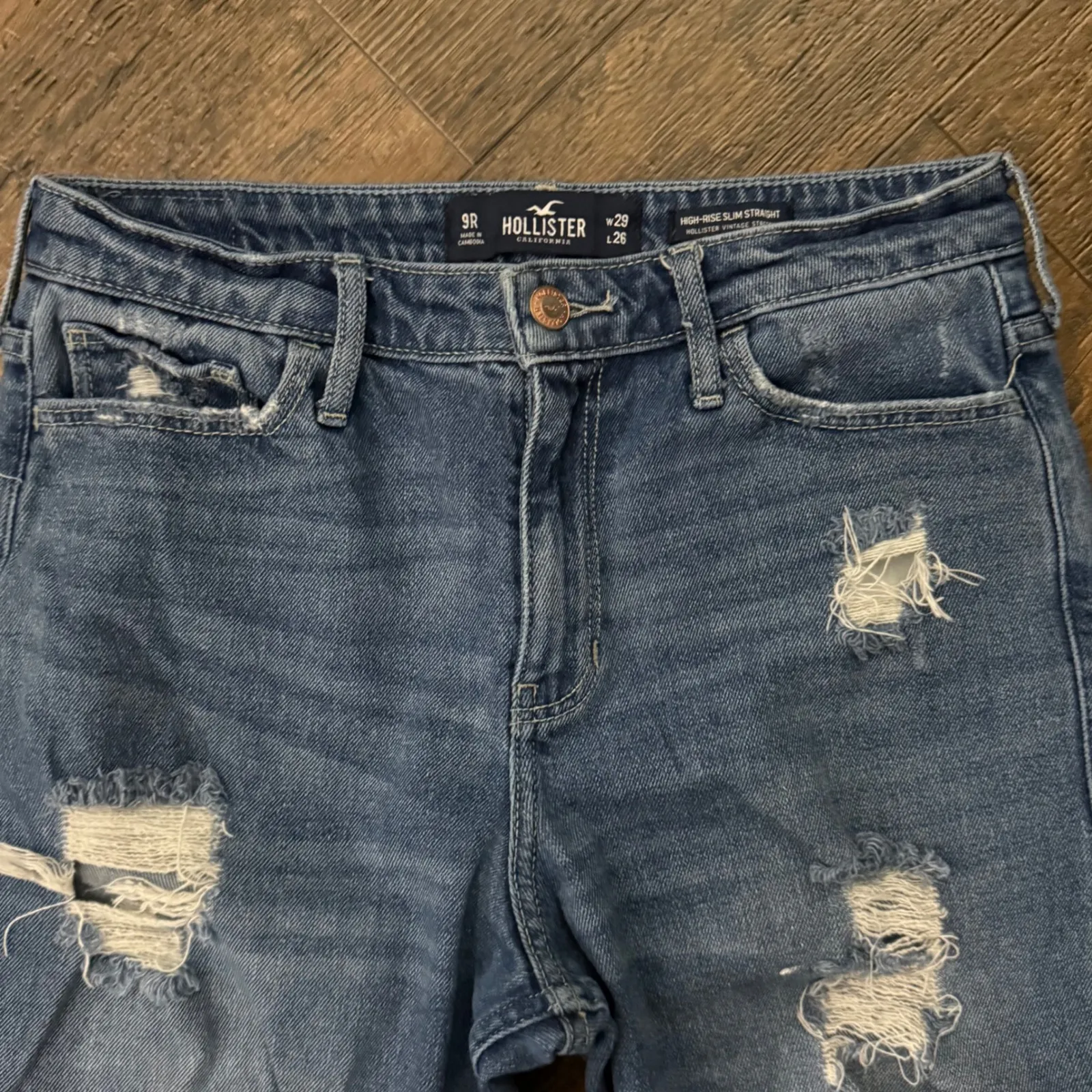 Hollister‎ High Rise Slim Straight Jeans Distressed Ripped Frayed Hem W29 L26 - Image 4