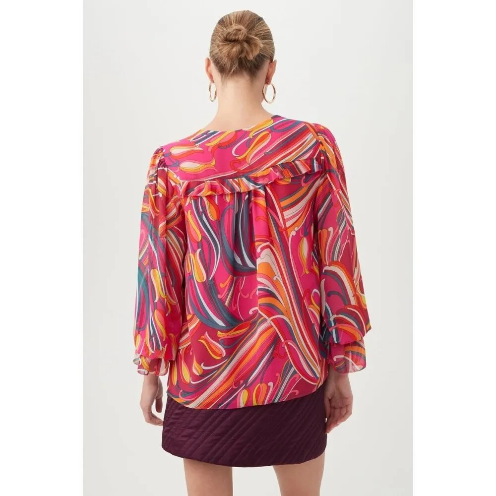 💕TRINA TURK💕 Broome Top Radio City Rose Retro Abstract Floral Print Small NWOT - Image 3