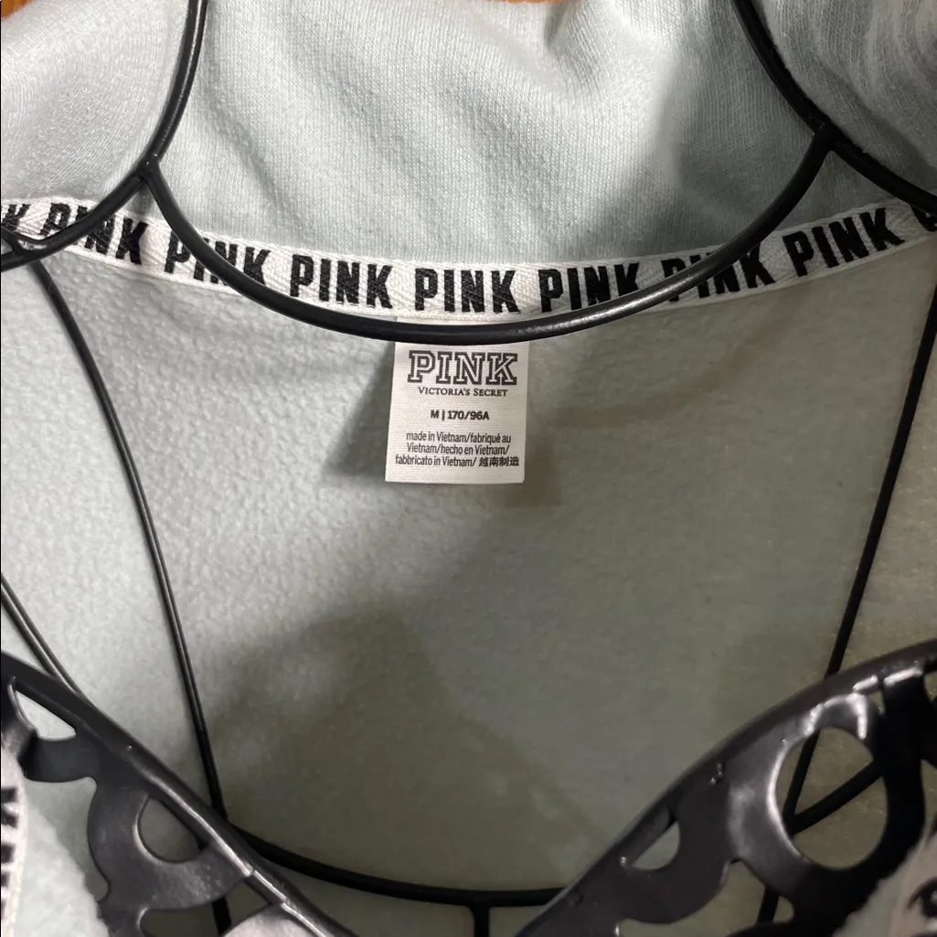 PINK Victoria's Secret Light Blue Pullover size medium quarter zip rope sides - Image 3