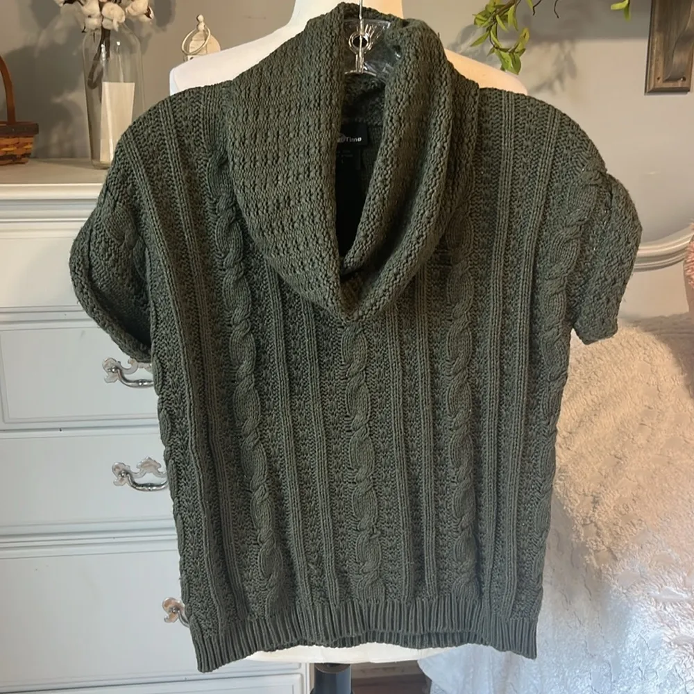 Sweater Cowl Neck Dark Green Acrylic Cable Knit - Image 3