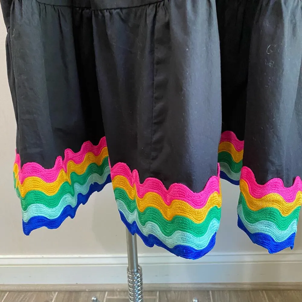 Crown & Ivy Tiered Swing Dress Black Rainbow Hem Bow Back Size XS - Image 6