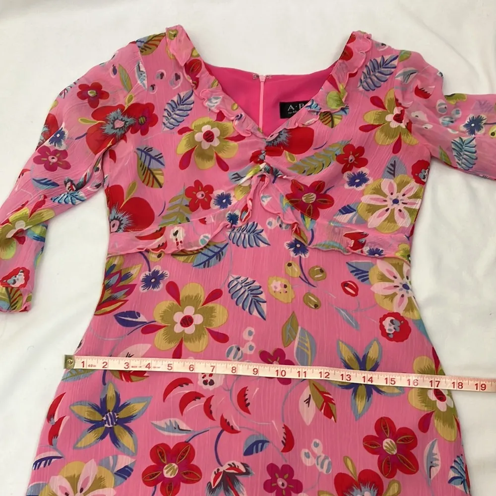 A.B.S by Allen Schwartz pink ditzy floral print mid length dress womans size 6 - Image 10