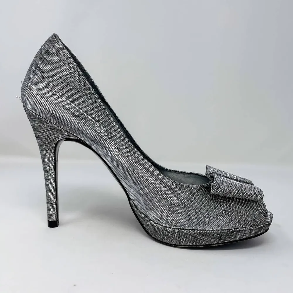 silver pewter Bowright peep toe bow platform pumps size 8 - Image 9