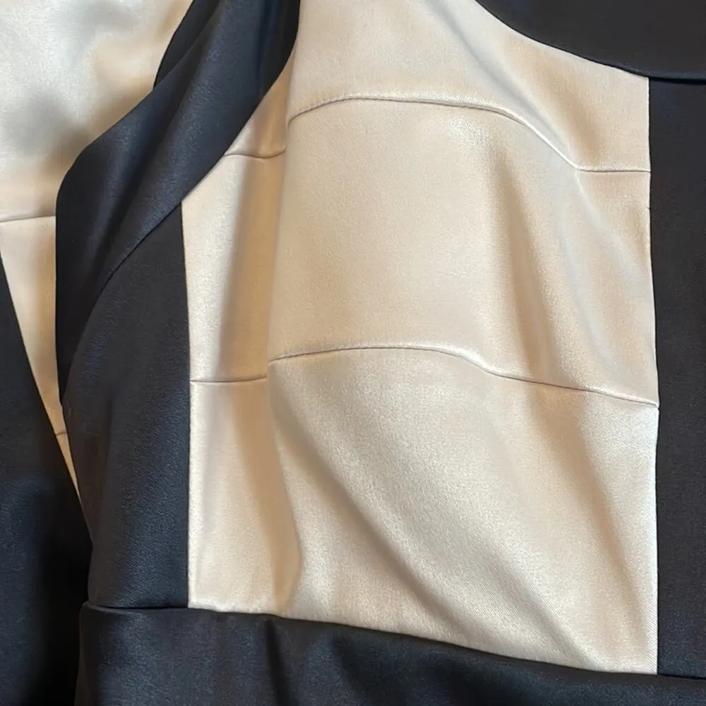 Shimmer Gold Tan Satin Halter Dress Black Trim Date Night Glam Party Y2K Size 6 - Image 5