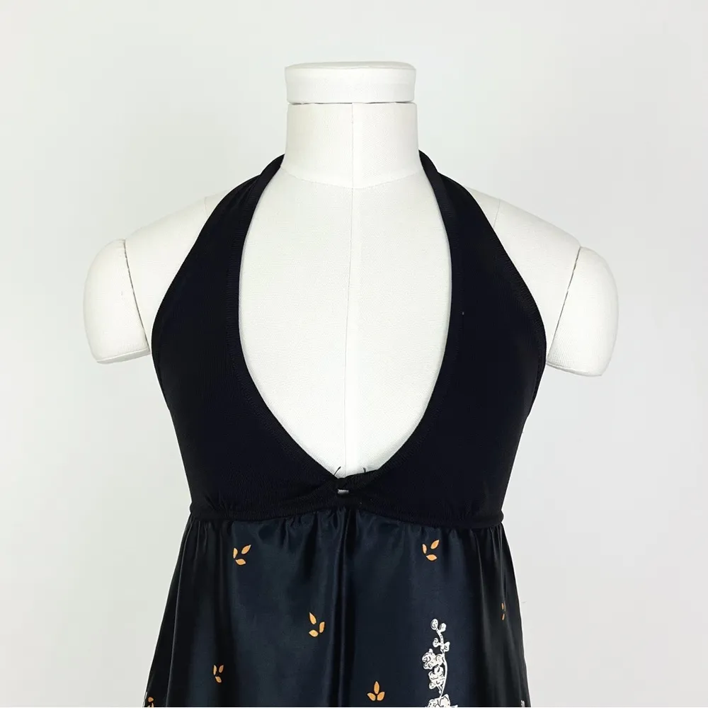 Vintage Y2K Knit + Satin Botanical Halter Top | Size XS - Image 2