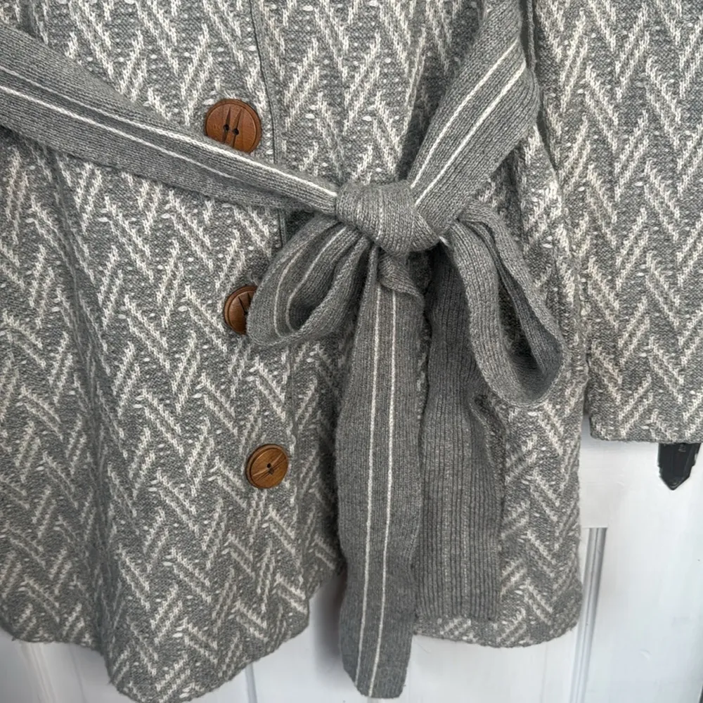 Anthropolgie Moth Wool Blend Belted Gray Patterned Cardigan W1244 Sz S - Image 7