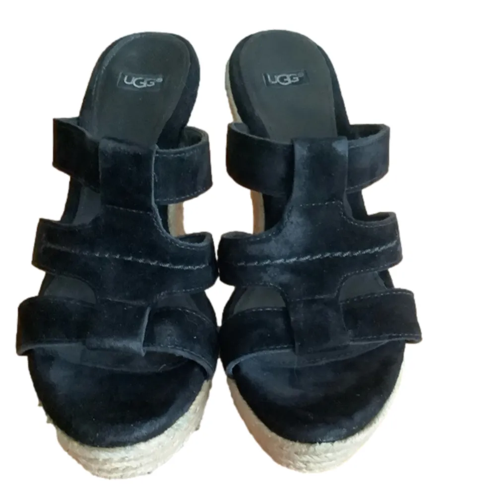UGG “Tawnie” black suede platform sandals jute wedge slingback shoes size 7 - Image 2