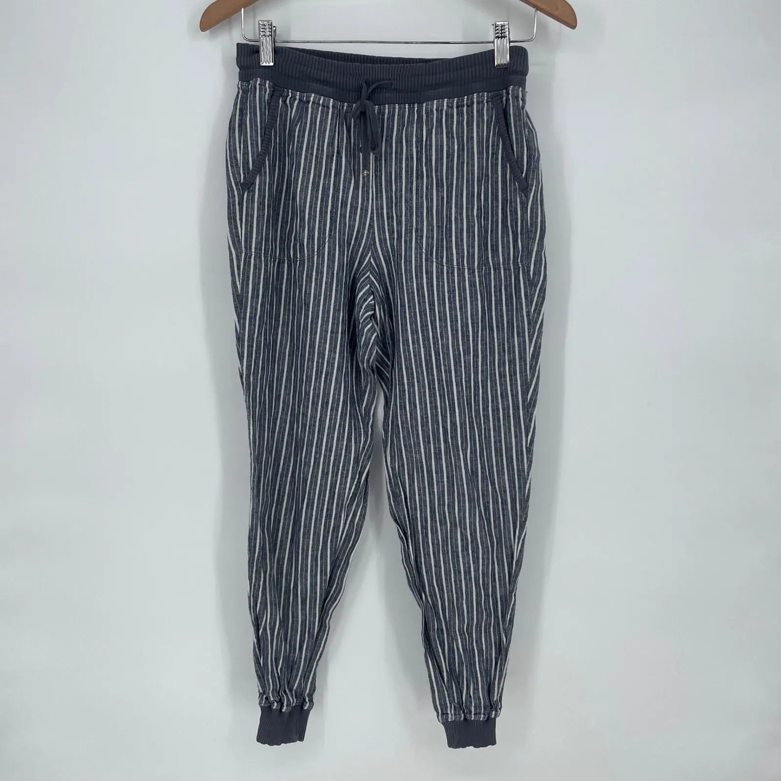 MAX STUDIO Striped Linen Blend Jogger Pants Drawstring Waist Size S - Image 2