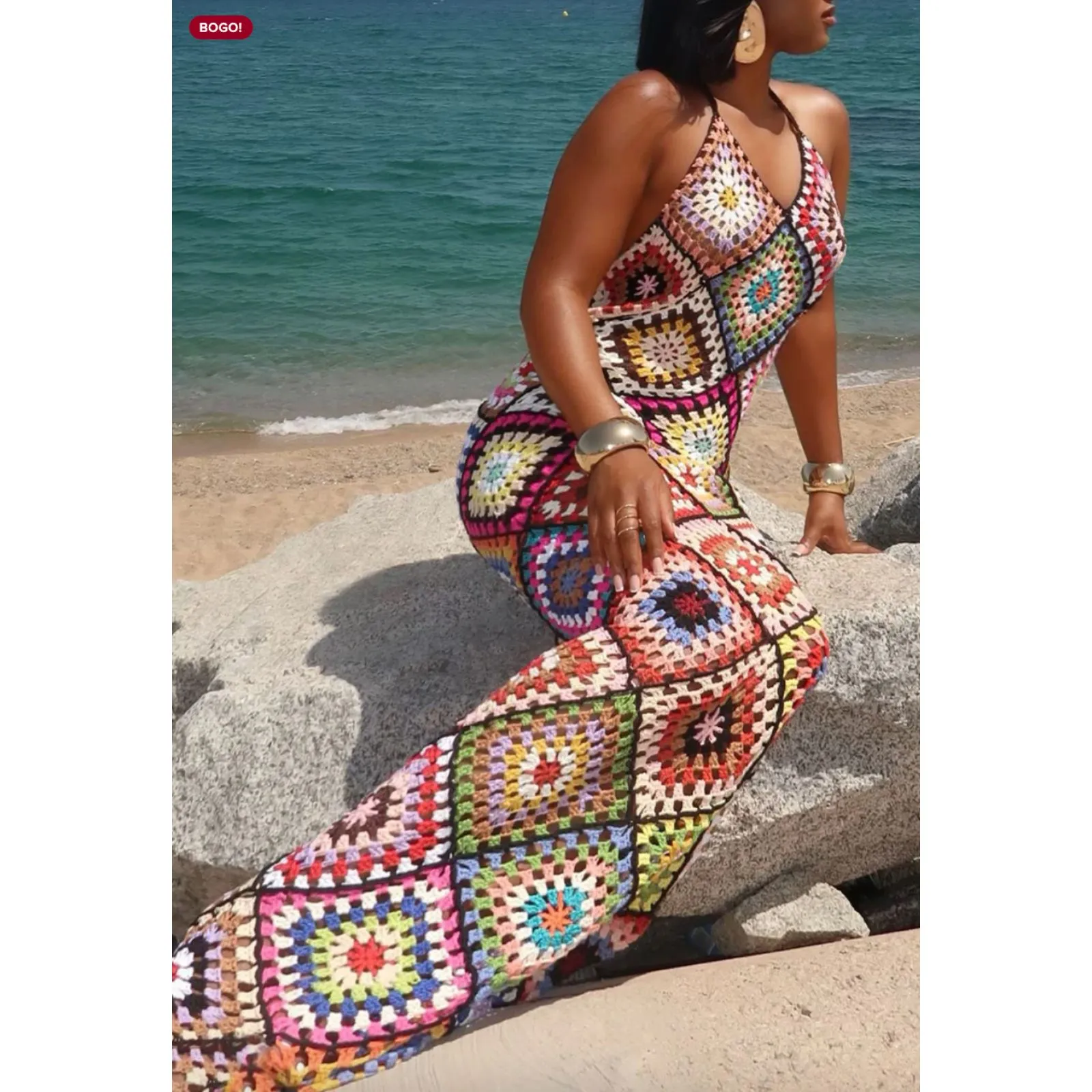 FashionNova Amalfi Coast Crochet Maxi Dress Black Size Small NWT - Image 2