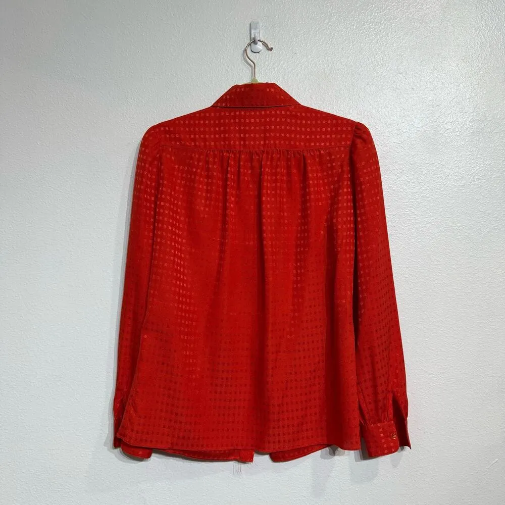 St. John Red Houndstooth Silk Button Down Blouse Sz 6 - Image 8