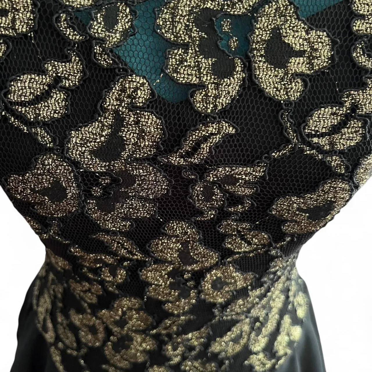 Vintage 80's Late Edition Women's Black w/ sheer Gold floral Ruffle Dress size 6 - Image 5