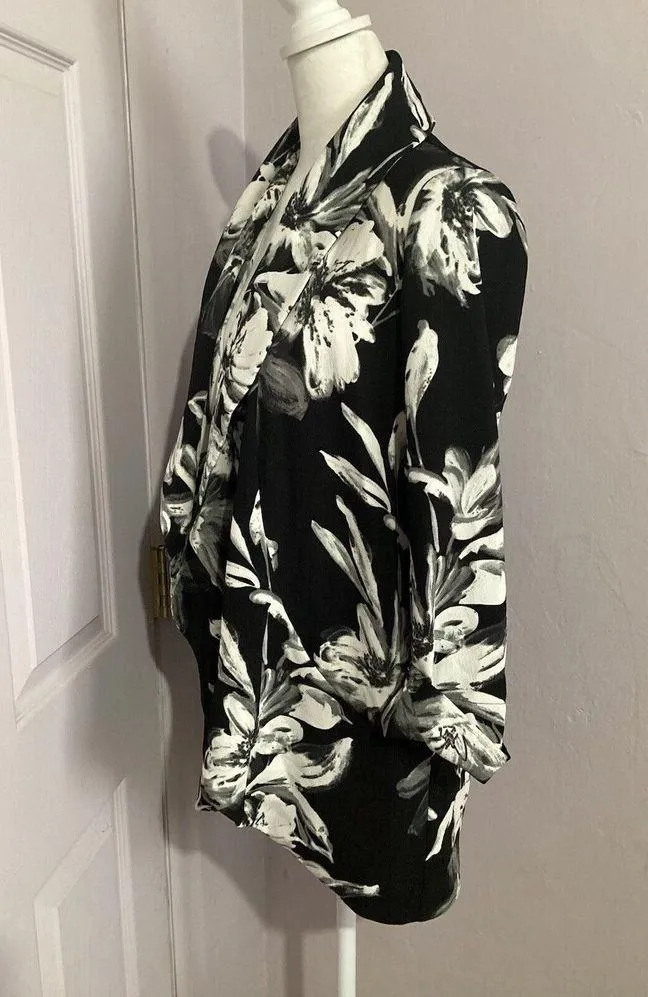 Carolina Belle Montreal Floral Open Front Blazer Jacket Black White S - Image 2