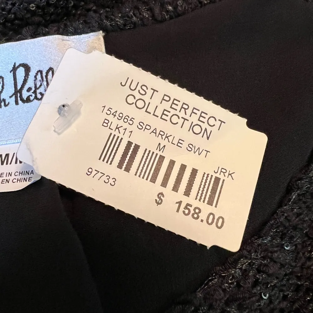 Joseph Ribkoff Black Sparkle Pullover V-Neck Sweater Top Sequins NWT Medium - Image 3