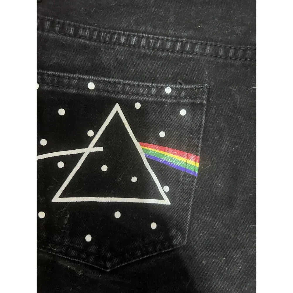Pink Floyd Women Jeans Short Size Large Black Rock Band Rainbow - Image 5