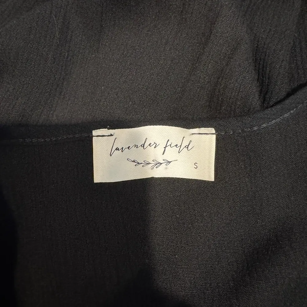 Whimsigoth Witchy Boho Lavender Field Kimono Duster Crochet Trim Tassels Black S - Image 7