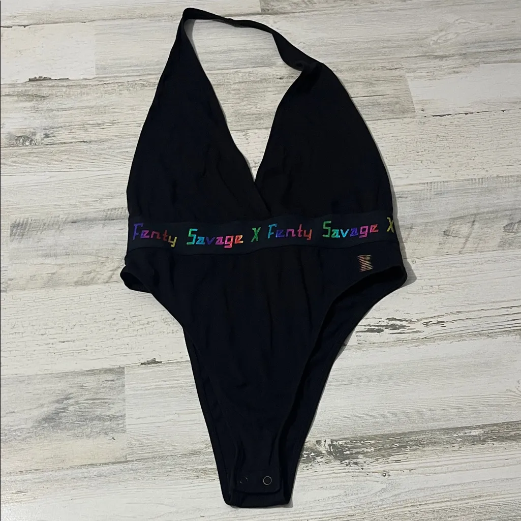 Savage X Fenty Forever Savage Bodysuit Ranibow Foil Size Small Black - Image 8