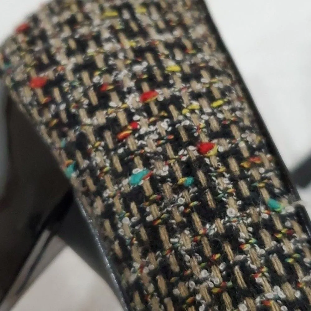 Anne Michelle Black Multicolor Tweed Open Toe Pumps Size 8 - Image 14
