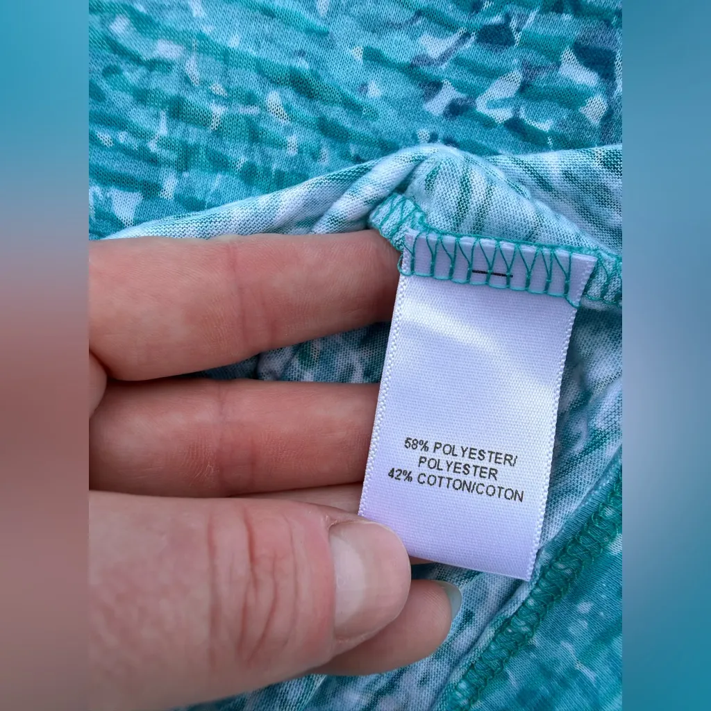 Kuhl Meridian Teal Floral Burst Front Notched Burnout Cotton Blend Top, Size S - Image 4