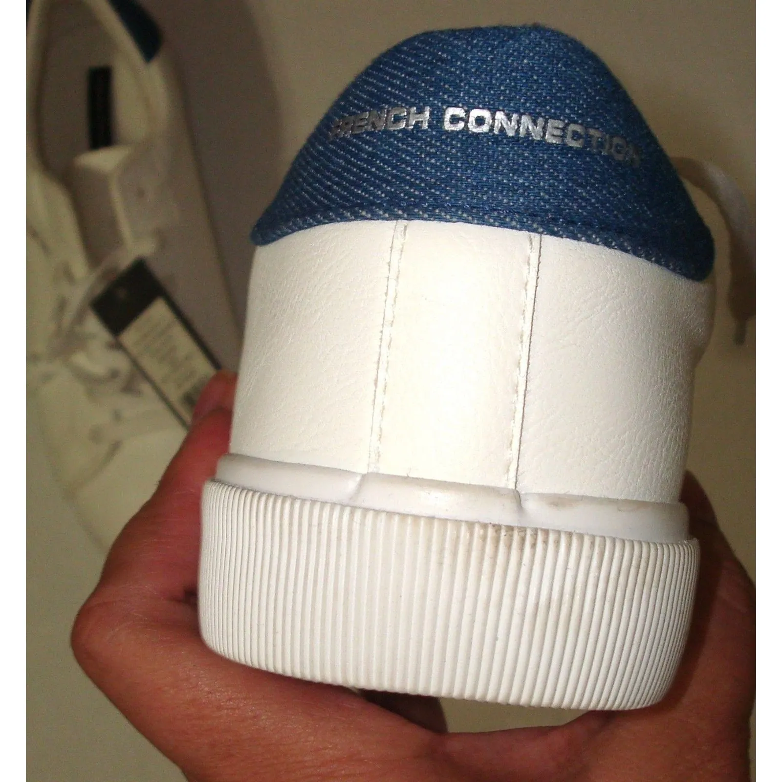 New NWT $78 Womens 10 French Connection Sneakers White Blue Logo Fashion Casual - Image 4