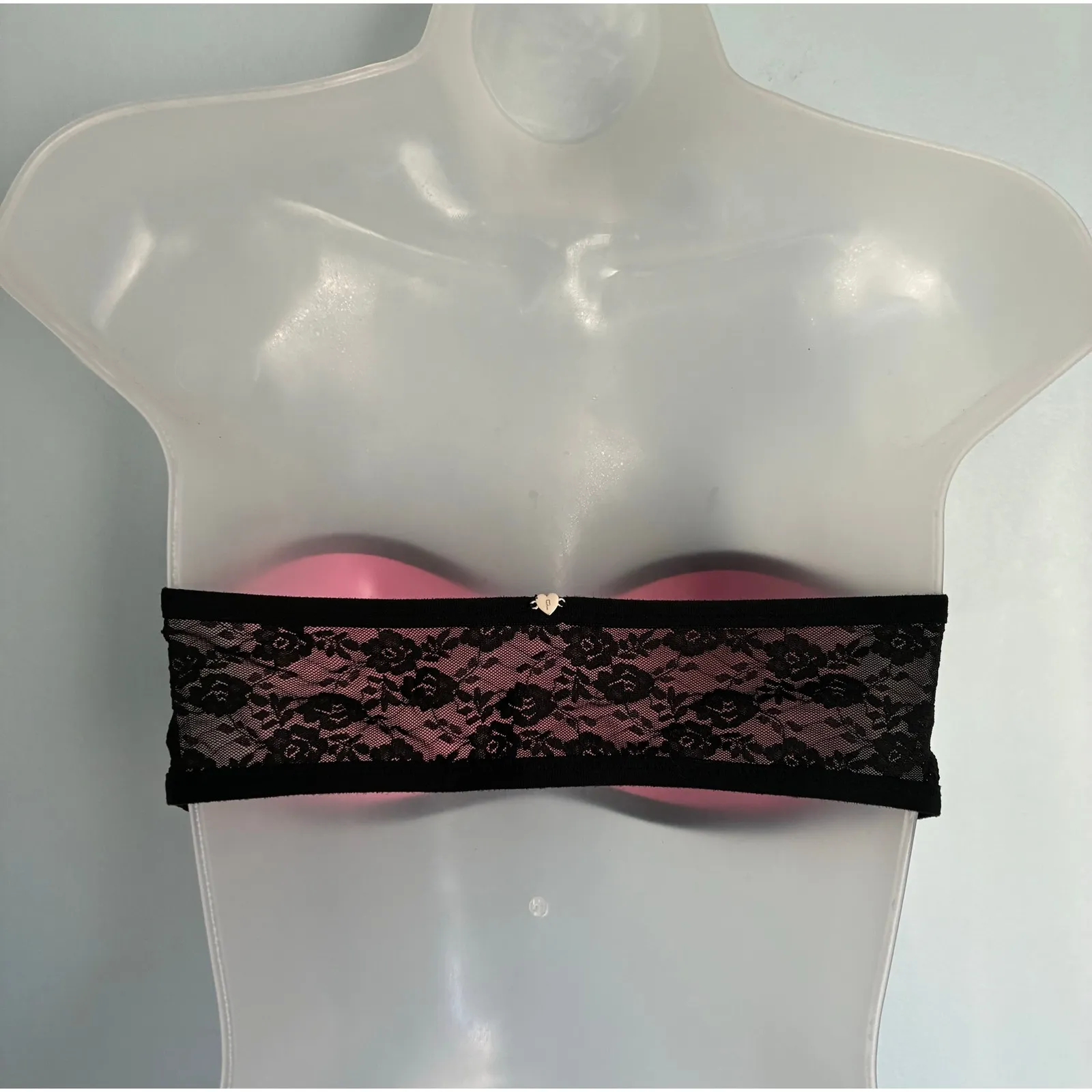 Victoria's Secret PINK Black Lace Strapless Bralette Wireless Medium - Image 3