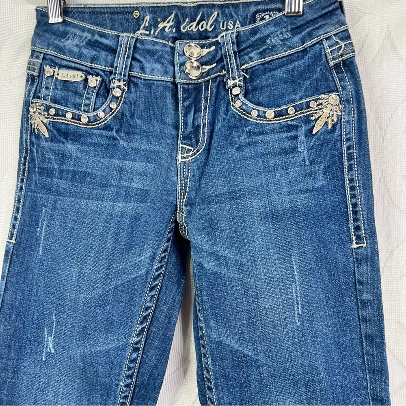 L.A. Idol Bling USA Y2K Bootcut Juniors Cropped Jeans Pocket Size 1 Blue - Image 8