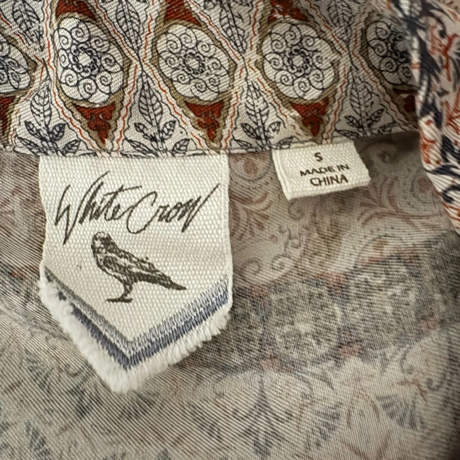 White Crow Maxi Shirt Dress Button Front Mixed Print Bohemian‎ Flowy Size Small - Image 5