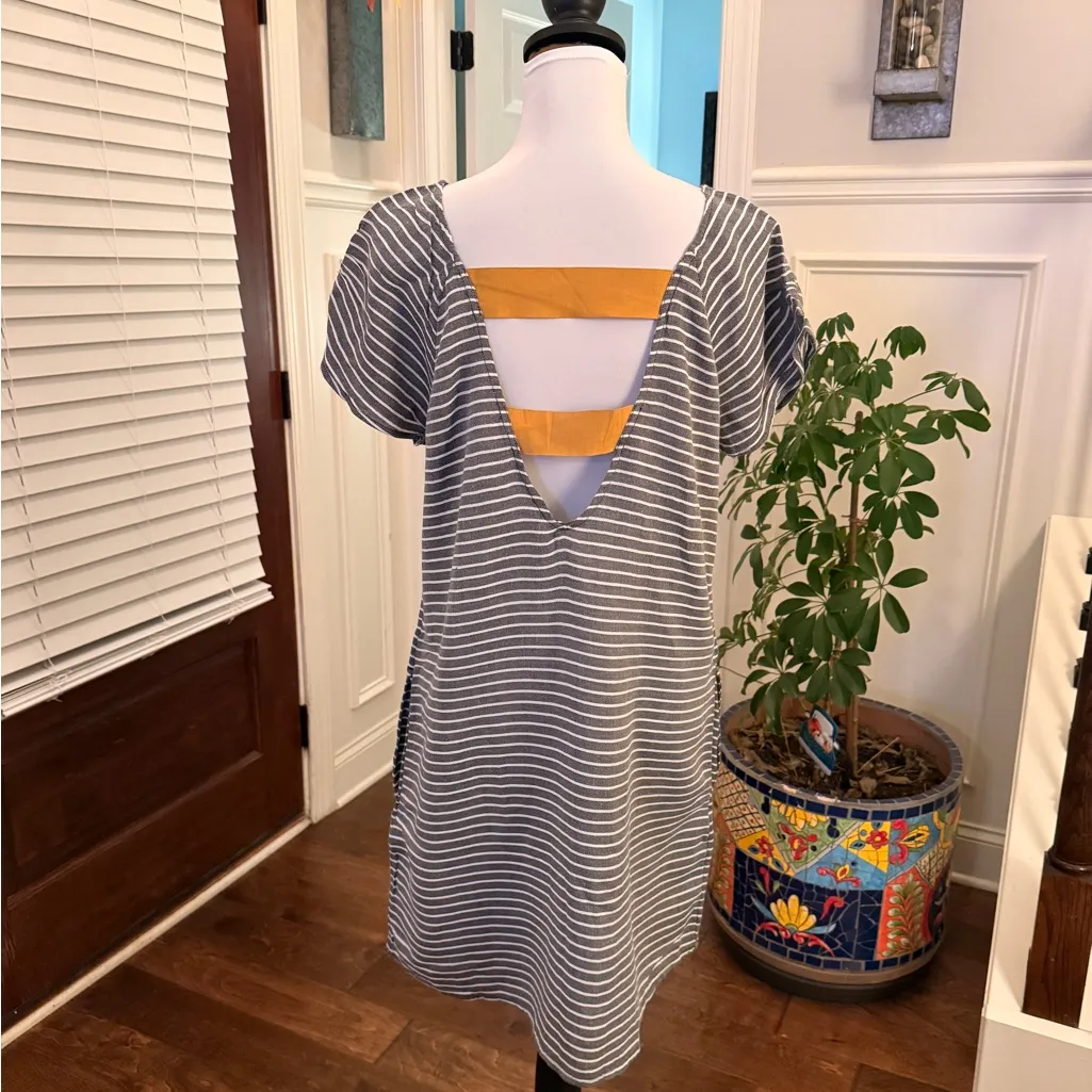 Roxy NWOT Peak Moments Modal Dark Gray & White Striped Dress/Tunic Unique Back - Image 5