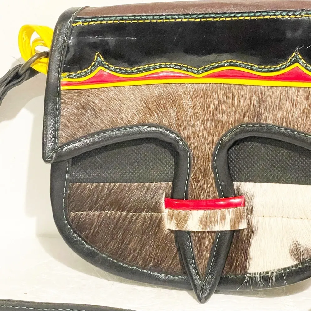 Western Faux Fur Crossbody Saddlebag Native Purse Accessory Black - Image 2