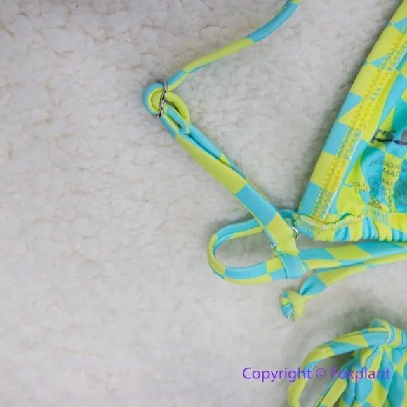 New! Set! It’s Now Cool x Free People checkered wave lime green bikini set, S Blue - Image 10