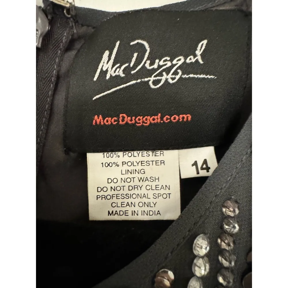Mac Duggal Size 14 $598 NWT Embellished High Neck Long Sleeve Midi Dress Gray - Image 6