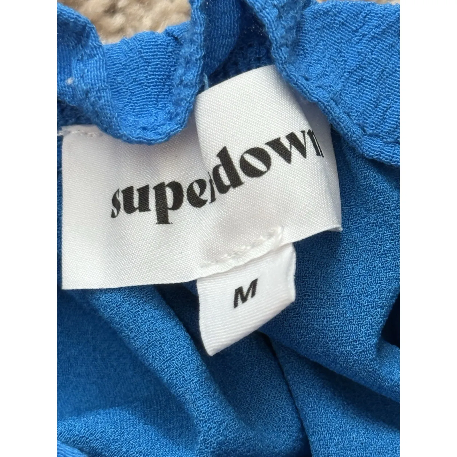 Superdown Revolve‎ Rylie Blue Tie Strap Smocked Ruched Crop Top Size medium - Image 4