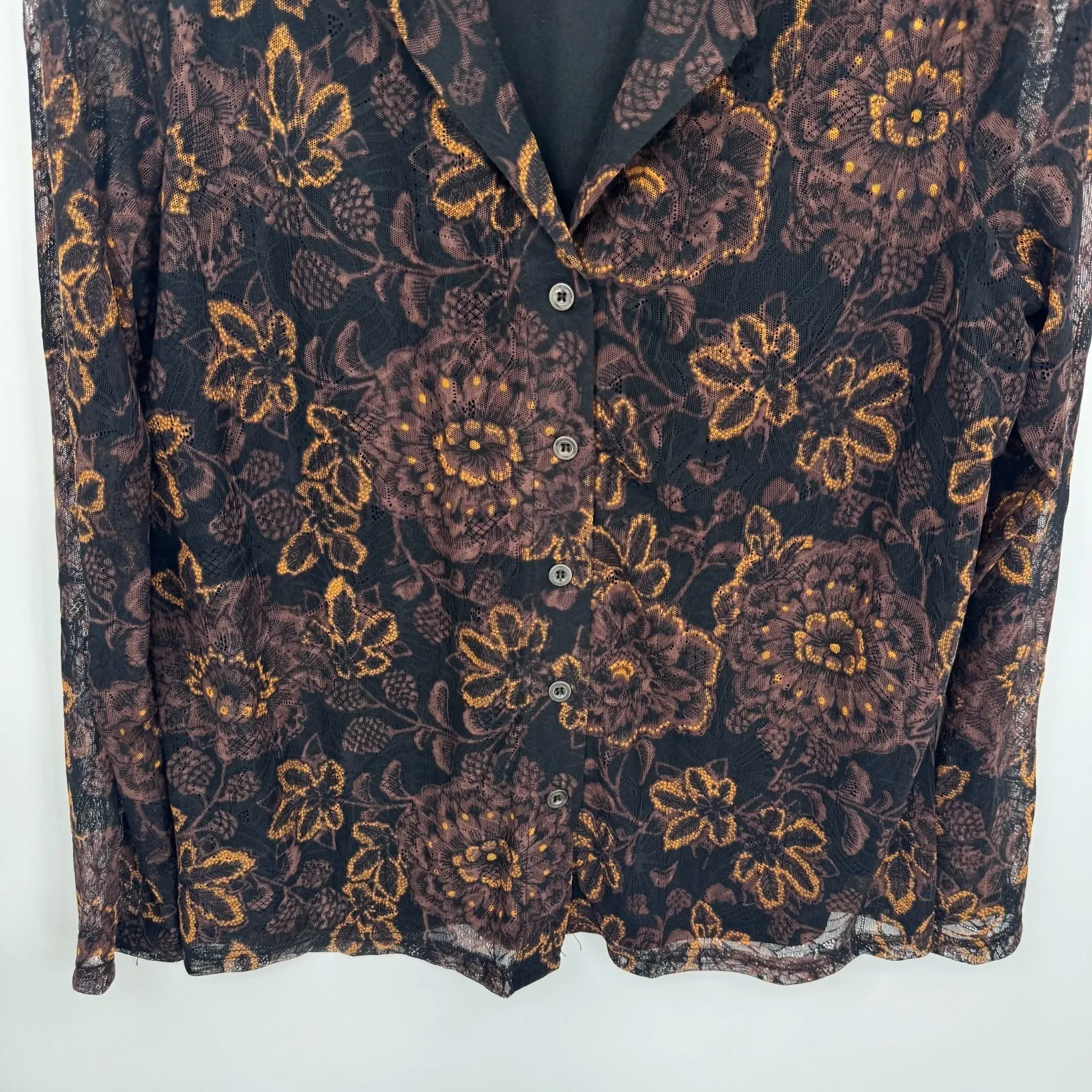 Jane + Delancey Button Front Fall Shirt Womens Medium Brown Black Whimsigoth - Image 3