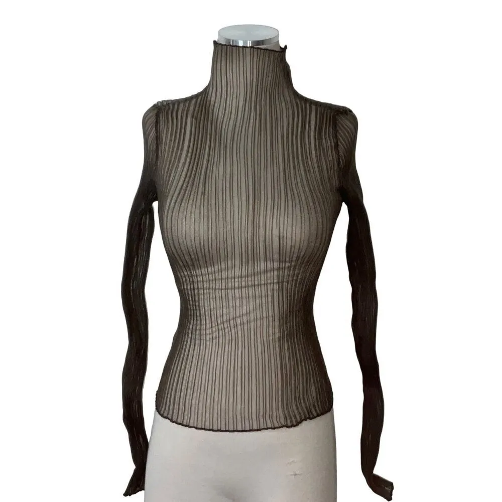 Aisling Camps Modern Mist Turtle Neck Top in Smoke Medium New Womens Blouse Brown - Image 5