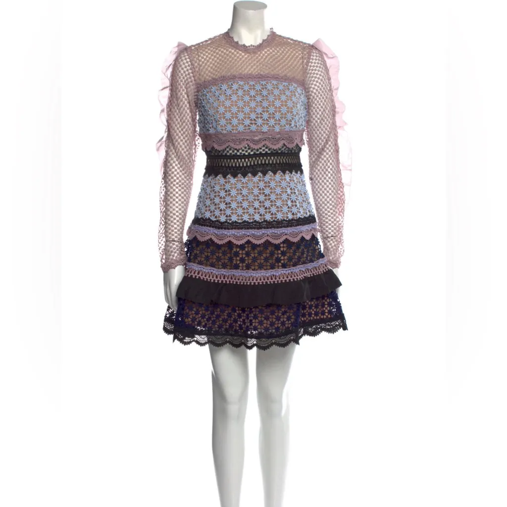 Self Portrait Bellis Mini Dress Lace Ruffle Floral Embroidery Eyelet Feminine 6 - Image 5