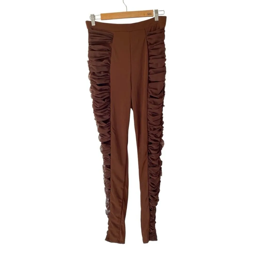 House of CB NWTs Isolde Chocolate Layered Mesh Trousers Pants size Large - Image 4