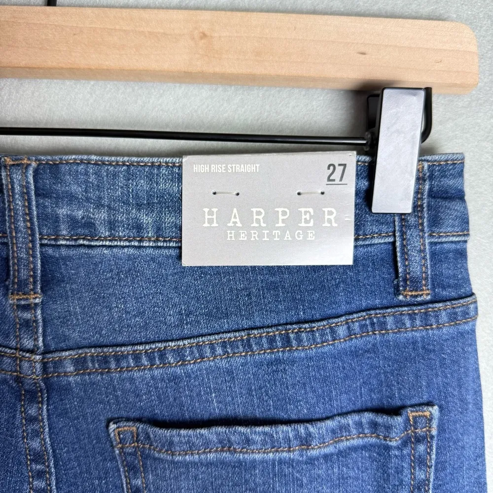 Francesca’s Harper Heritage Women’s High Rise Straight Raw Hem Jeans size 27 NWT Blue - Image 4